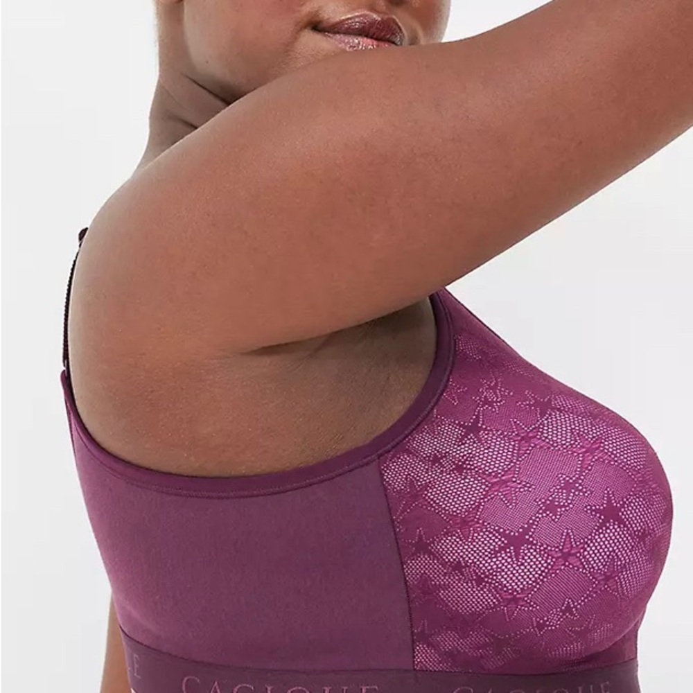 Cacique 46D Cotton lightly line no wire bra eggplant purple Star lace - Picture 2 of 8